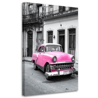 Feeby Cuadro Sobre Lienzo, Coche Retro Rosa Aparcado En Una Calle De Cuba, 70x100