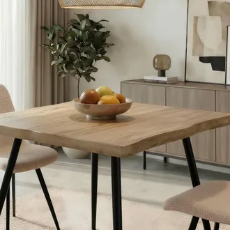 Home Source Industries Avara Contemporary Dining Set 80cm Table & Pair Upholstered Chairs in Beige