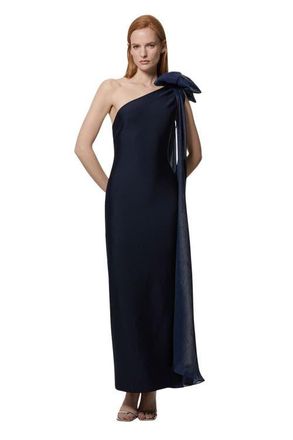 Karen Millen Shoulder Bow Cape Detail Maxi Dress in Navy at Nordstrom, Size 12