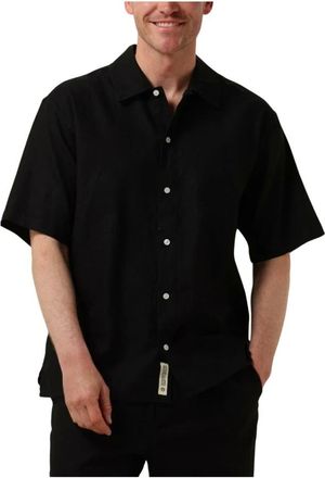 Woodbird Overhemden, Heren, Zwart, M, Linnen, Zwart Linnen Overhemd Casual Stijl