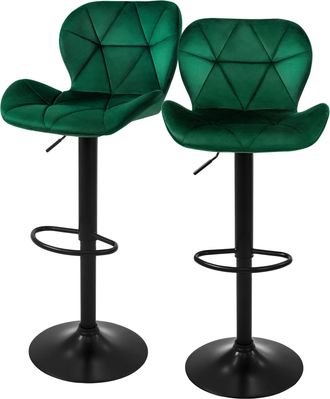 ML Design Ml-design - Set 2x Taburetes De Bar De Terciopelo Verde, Sillas De Mostrador Giratorias 360&deg; Tapizadas Con Altura Regulable 63 - 83 Cm, Asiento De Bis