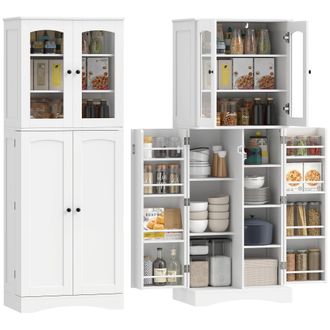 HOMCOM Homcom Armario Despensa Cocina, Con Puertas Acr&iacute;licas De Cierre Suave, 10 Estantes, 8 Compartimentos, 4 Estantes Ajustables, 60x40x162 Cm, Blanco