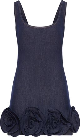 Self Portrait INDIGO DENIM MINI DRESS WITH 3D FLOWERS - Self-portrait - Woman