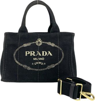 Prada Black Canvas Handbag Shoulder Bag Tote Bag (Pre-Owned)