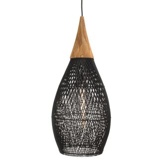 Macabane L&aacute;mpara colgante goutte 35x35cm de rat&aacute;n negro y teca