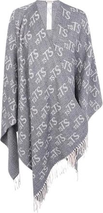 Twinset Jacq Chevronne Poncho - Dames - Ponchos - Grijs - ONE Size - Jassen