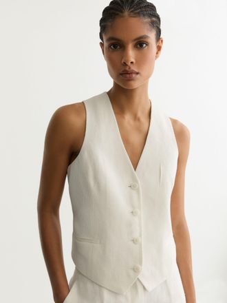 Reiss White Linen-blend Tailored Waistcoat, 18