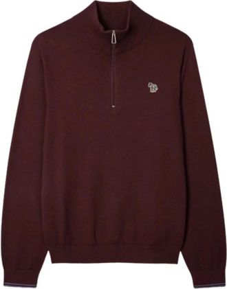 Paul Smith Turtlenecks, male, Brown, M, PS 1/4 Zip Zebra Jumper