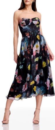 Dress The Population Jenny Floral Strapless Cocktail Dress in Black Multi at Nordstrom, Size Xx-Large
