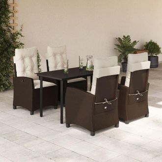 vidaXL Set Comedor De Jard&iacute;n 5 Piezas Y Cojines Rat&aacute;n Sint&eacute;tico Marr&oacute;n Vidaxl