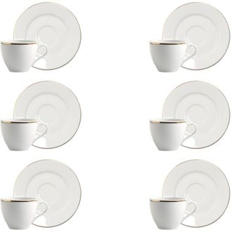 Excelsa Excelsa Gold Set 6 Tazzine caff&egrave; con Piattino, Porcellana, Bianco. Bordo Oro