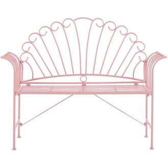 Beliani Banco Para Exterior 2 Plazas De Metal Con Apoyabrazos Acampanados Estilo Vintage Rosa Cavinia