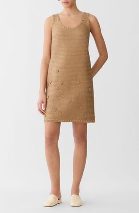 Lafayette 148 New York Floral Appliqu&eacute; Raffia Effect Tank Dress in Teak at Nordstrom, Size X-Large