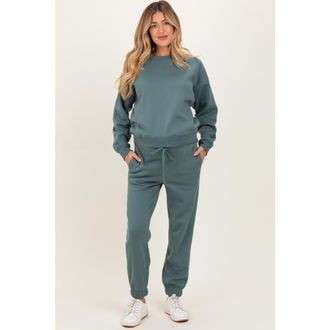 Pinkblush Fleece Long Sleeve Pullover & Jogger Set in Jade at Nordstrom, Size X-Large