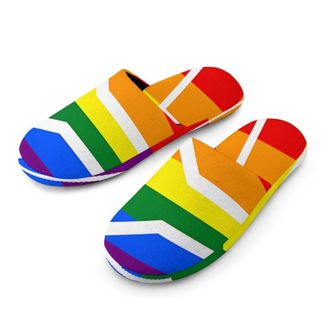 Generic Rainbow LGBTQ Flag South African Mens Cozy Memory Foam Slippers Warm Cotton House Shoes Comfy Slipper for Indoor Outdoor