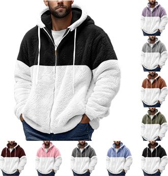 Generic mens fleece jacket Fleece Hoodies for Men UK Fuzzy Sherpa Lined Jackets Full Zip Hooded Sweatshirts Coat Man Casual Thick Winter Warm Jumper Jacket wi