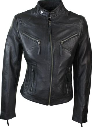 Infinity Ladies Real Leather Black Biker Style Fashion Jacket Size UK 6-20 - Black, XXL