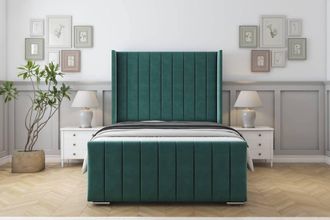 Sloomy Melbourne Plush Bed Frame With 50 Upholstered Wingback Headboard in Emerald | Size: Super King