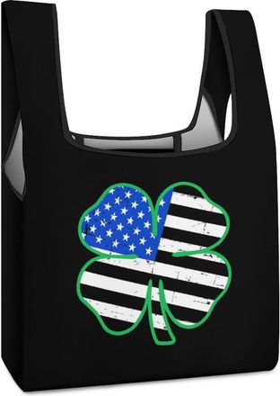 Generic Clovers U.S.A Flag Reusable Shopping Bags Lightweight Foldable Grocery Bag Polyester Washable Tote Bag