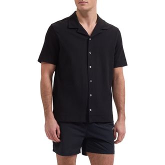 Bugatchi Seersucker Camp Shirt in Black at Nordstrom, Size Xxx-Large