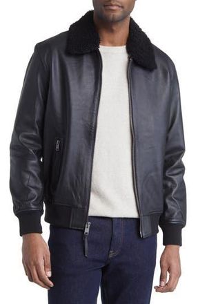 Frye Leather Bomber Jacket with Removable Faux Shearling Collar in Black at Nordstrom Rack, Size Xx-Large