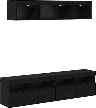 vidaXL Unidades De Tv De Pared Con Led 5 Pcs Roble Negro 80 X 30 X 40 Cm Vidaxl
