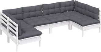 vidaXL Muebles De Jard&iacute;n 6 Pzas Y Cojines Blanco Madera Maciza De Pino Vidaxl