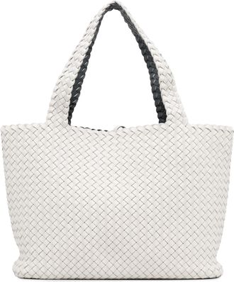 Bottega Veneta Pre-owned Womens Bicolor Intrecciato Tote - White Leather - One Size