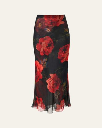 Carolina Herrera Floral Chiffon Midi Slip Skirt