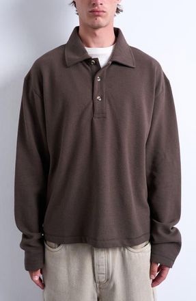 Topman Waffle Knit Boxy Polo Sweatshirt in Brown at Nordstrom, Size Xx-Large