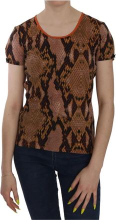 Just Cavalli Slangenhuidprint Top T-shirt - Dames - T-shirts - Bruin - L - Tops