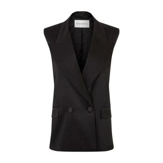 Nina Ricci Vests, female, Black, Size: S Stretch Satin Double-Breasted Sleeveless Jacket