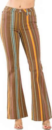 Judy Blue Mid Rise Stretch Striped Flare Jeans In Brown/multi
