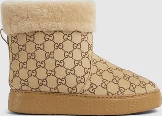Gucci Womens Boot With Merino Wool Lining, Beige, Suede