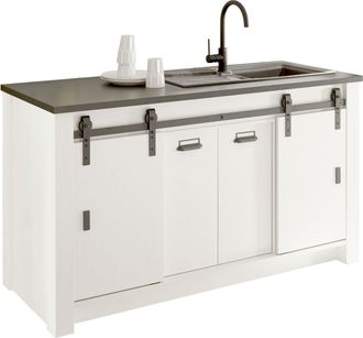 HOME AFFAIRE Spülenschrank »Sherwood« Breite 161 cm, Scheunentorbeschlag und Apothekergriffe aus Metall