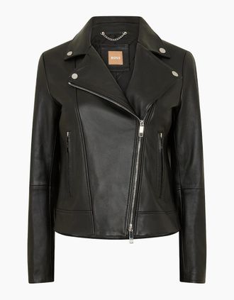 HUGO BOSS Womens Womens Sajin Leather Jacket - Black - Size: 16 xxl