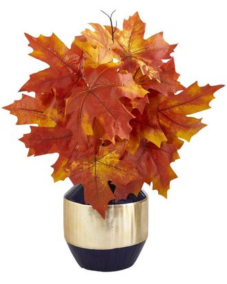 Nearly Natural 18In Autumn Maple Leaf Artificial Plant In Blue And Gold Planter