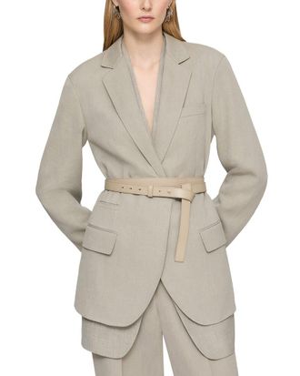 Lafayette 148 New York Neapolitan Leather-Trim Linen Jacket