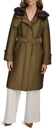 DKNY Faux Fur Trim Puffer Coat in Beech at Nordstrom, Size X-Small
