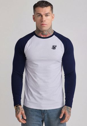 Siksilk Mens White,Navy LS Muscle Fit T-Shirt XXL