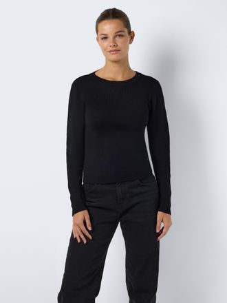 Noisy May Strickpullover NOISY MAY NMJAZ L/S O-NECK KNIT FWD NOOS, Damen, Gr. XS, schwarz, Strick, Obermaterial: 70% Viskose, 30% Polyester, unifarben, taillenb