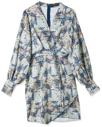 Little Mistress Womens Satin Floral Wrap Dress, Size 8 UK, Multicolour