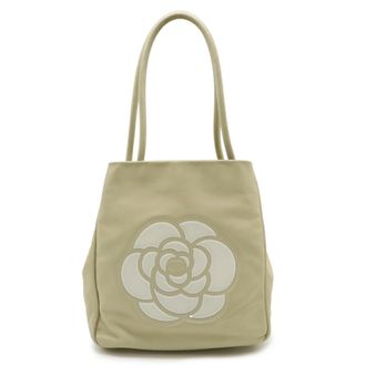 Chanel Camellia Beige White Leather Shoulder Bag Tote Bag (Pre-Owned)