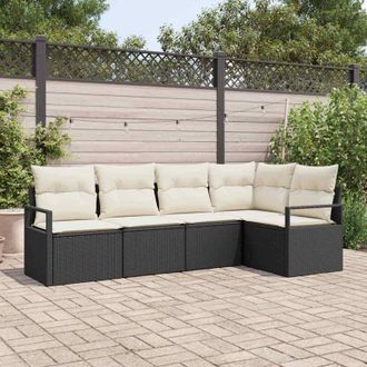 vidaXL Conjunto De Sof&aacute; De Jard&iacute;n 5 Pcs Negro Polirat&aacute;n Vidaxl