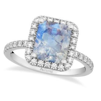 Allurez Emerald-Cut Lab Moonstone & Diamond Engagement Ring 14k in 3.32Ct/white Gold at Nordstrom, Size 7.5