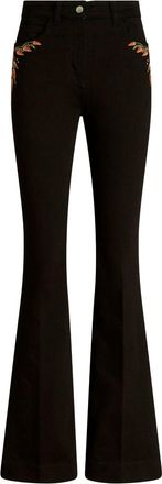 Etro foliage-embroidered mid-rise flared jeans - women - Cotton/Elastane - 26 - Black