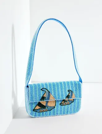 Talbots Nautical Beaded Shoulder Bag - Blue - 001 Talbots