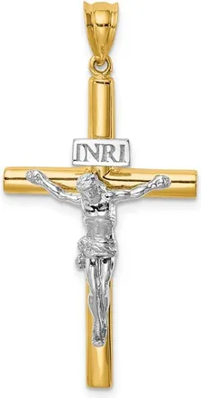 Diamond2Deal 14k Two-tone Gold Polished INRI Crucifix Cross Pendant
