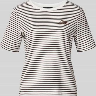 Oui T-Shirt mit Stitching in Dunkelbraun Melange, Gr&ouml;&szlig;e 34