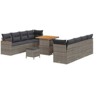 vidaXL Vidaxl - Conjunto De Sof&aacute; De Jard&iacute;n Con Coj&iacute;n 11 Pcs Gris Polirat&aacute;n